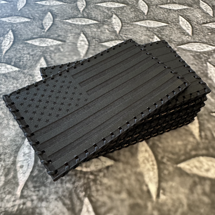 Hand Stitched Leather American Flag Patch - Black + Black Stitching