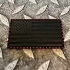 Hand Stitched Leather American Flag Patch - Black + Red Stitching