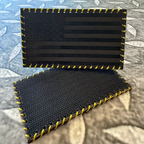 Hand Stitched Leather American Flag Patch - Black + Yellow Stitching