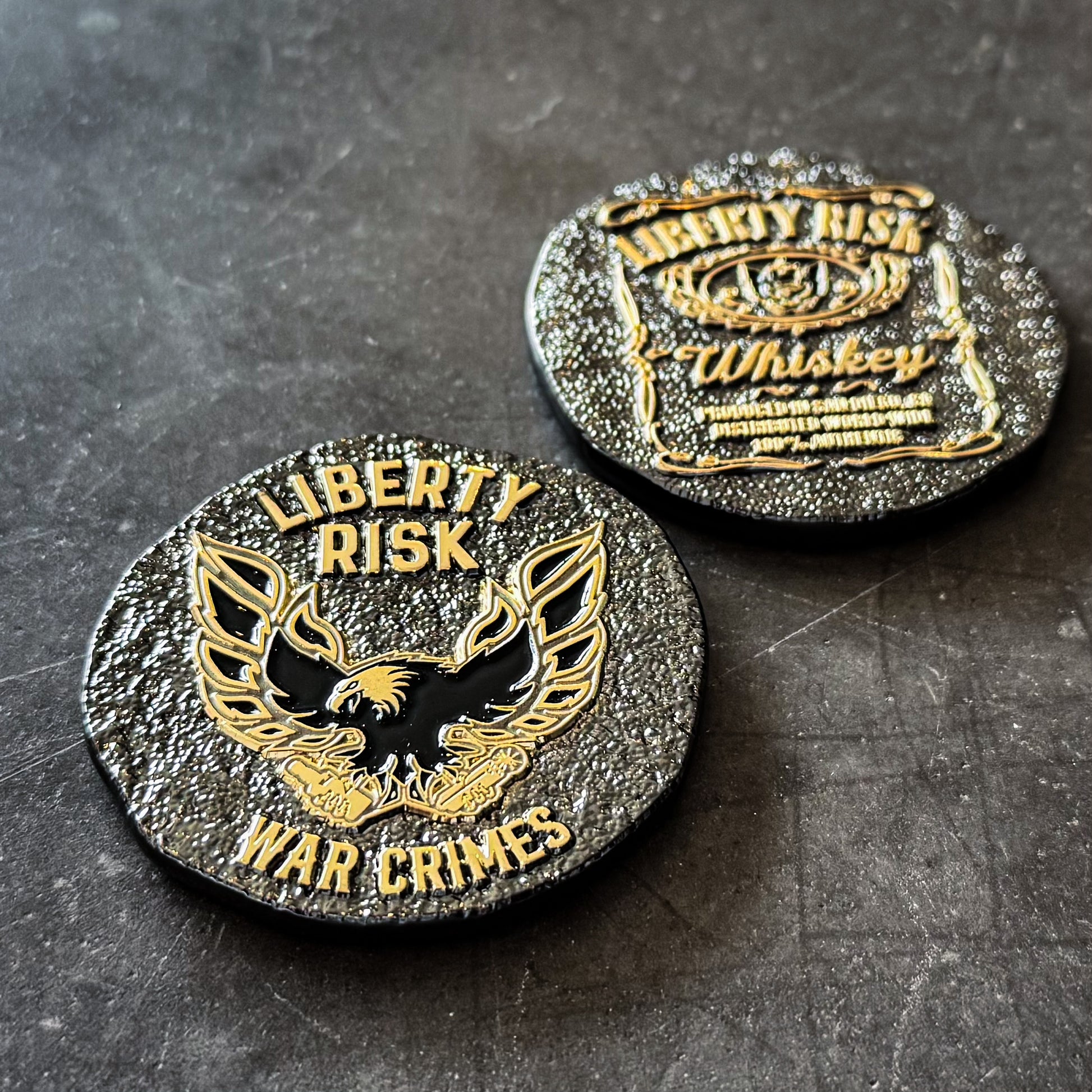 Whiskey & War Crimes Black & Gold Coin
