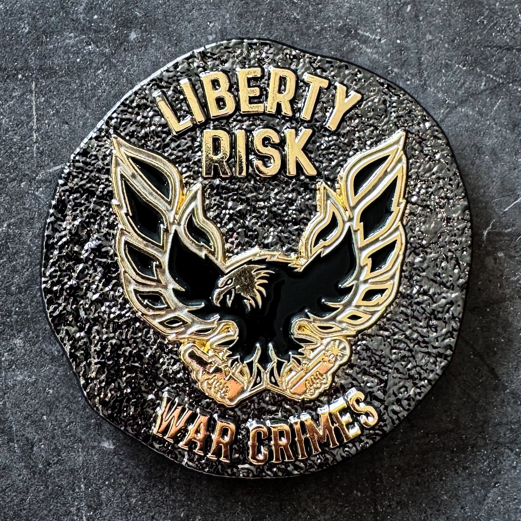 Whiskey & War Crimes Black & Gold Coin