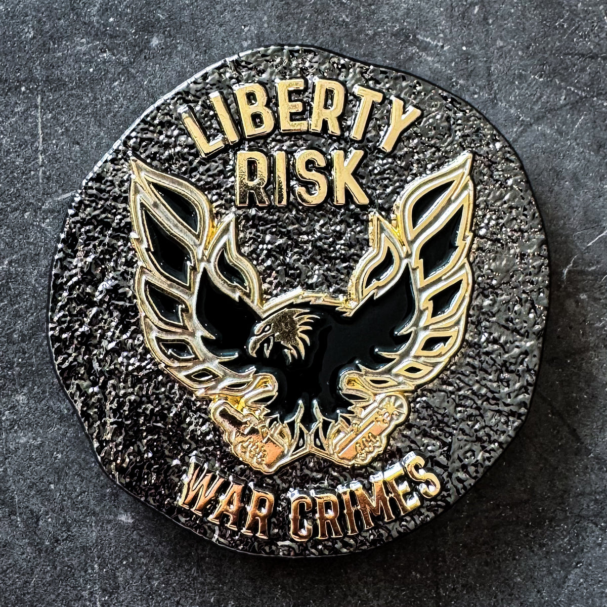 Whiskey & War Crimes Black & Gold Coin