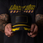 Hand Stitched Leather American Flag Patch - Black + Yellow Stitching