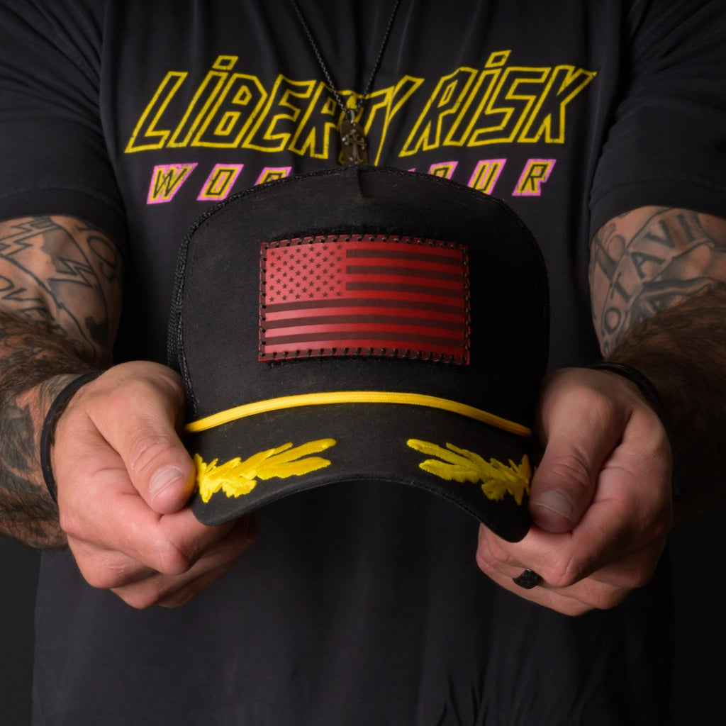 Hand Stitched Leather American Flag Patch - Red + Black Stitching