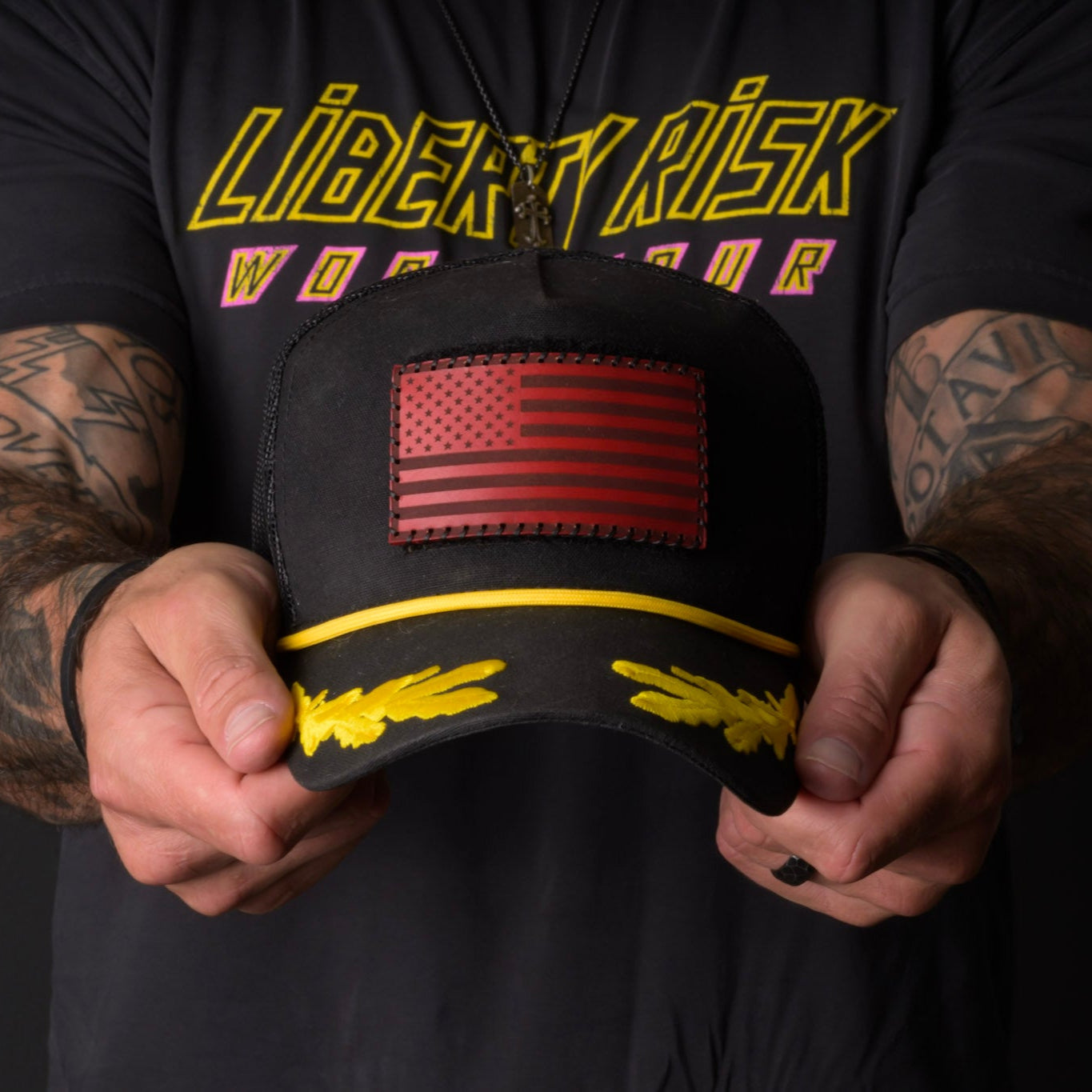 Hand Stitched Leather American Flag Patch - Red + Black Stitching
