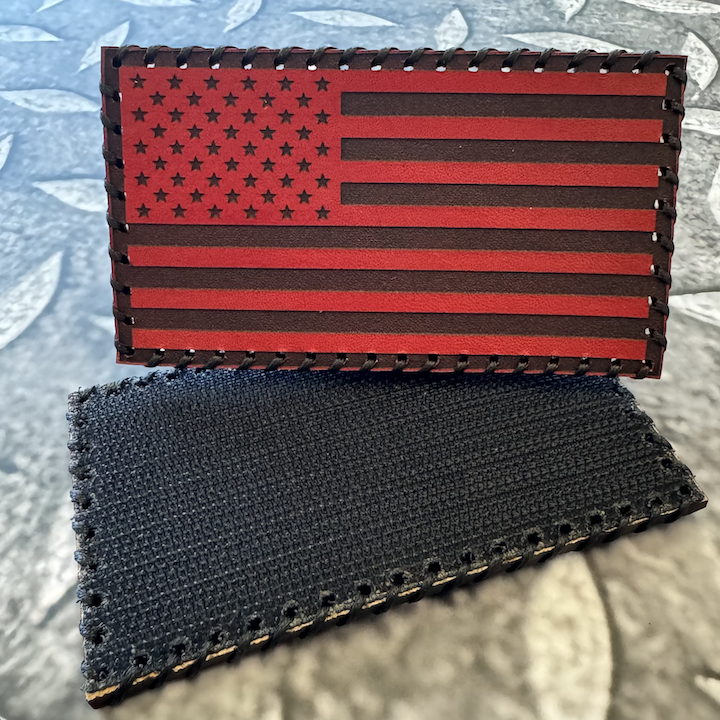 Hand Stitched Leather American Flag Patch - Red + Black Stitching
