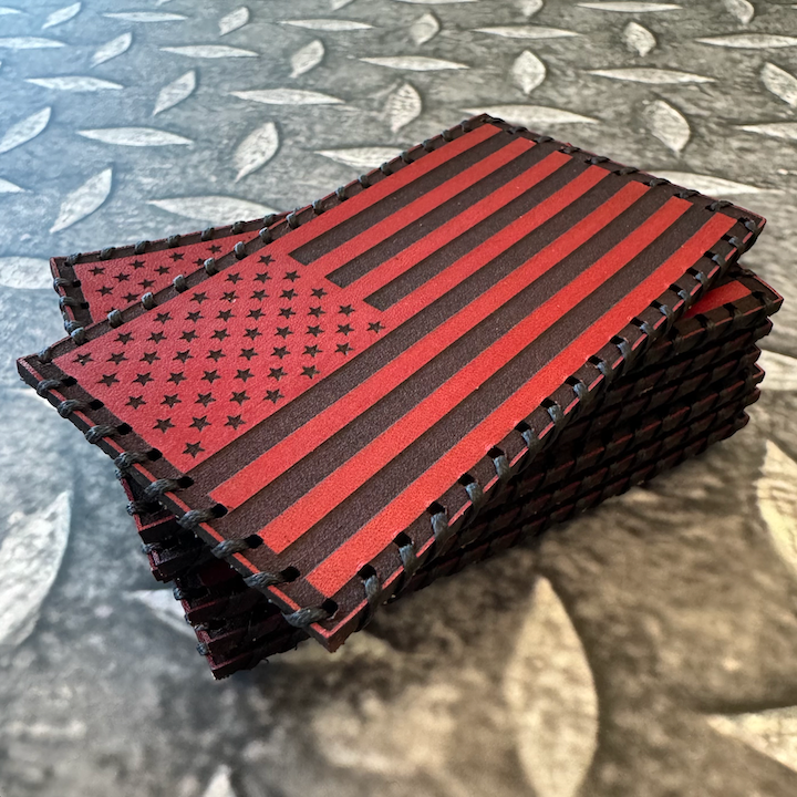 Hand Stitched Leather American Flag Patch - Red + Black Stitching